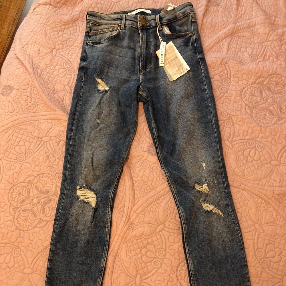 Zara high waisted damage skinny jeans